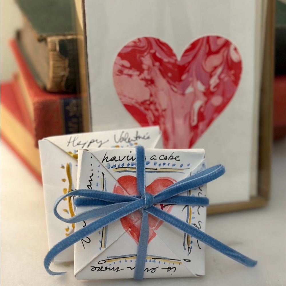 Heart Design Gift Box with Blue Ribbon